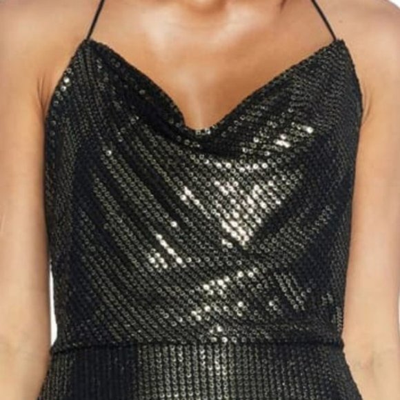 Dress the Population black & gold Zherra Sequin Midi Dress NEW - Picture 11 of 11